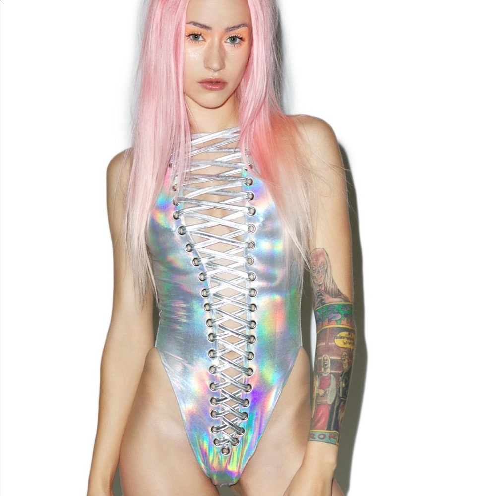J. Valentin holographic lace up bodysuit